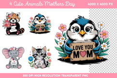 Cute Animals Mothers Day Clipart Bundle PNG Product Image 4