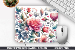 Rose Flower Mouse Pad, Valentine Mouse Pad PNG Design Product Image 1