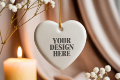 Christmas Love Heart Ornament Mockup | Holiday Hanging Product Image 1