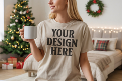 Comfort Colors 1717 Ivory Christmas T-Shirt Mockup, Boho Product Image 1