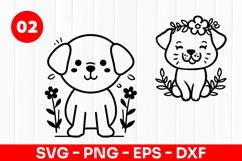 Cute Puppy Cartoon Dog Floral Animal SVG PNG Product Image 1