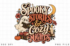 Spooky Stories and Cozy Nights PNG, Halloween Ghost Reading Product Image 4
