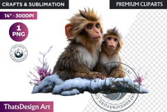 Snow monkey Watercolor Arctic Winter Animal Clipart Wildlife Product Image 1