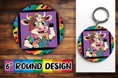 Unique Round Keychain Designs, Cute Cow Product Image 1