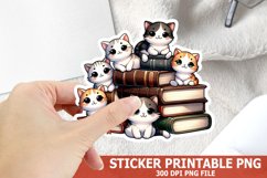 Cute Cat on A Stack of Books Sticker| Books Sticker Product Image 1