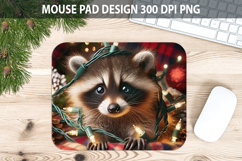 Christmas Raccoon Mouse Pad Sublimation - Animal PNG Design Product Image 1