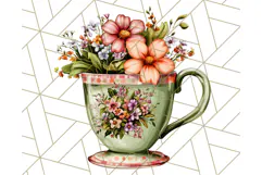 Vintage Floral Teacup Clipart PNG, Blooming Teacups Clip Art Product Image 3