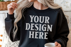 Gildan 18000 Black Mockup , Crewneck Sweatshirt Boho Mock-up Product Image 1