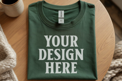 Gildan 64000 Charcoal Folded T-Shirt Mockup | Flat Lay Unise Product Image 1