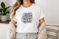 Women Home Cozy T-Shirt Mockup PSD JPG Product Image 1