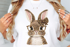 Easter Bunny png, Leopard Print Knit Bunny with Glasses png Product Image 9