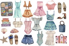 Watercolor summer clothes clipart PNG Product Image 2