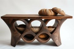 Modern wooden table with artistic design and bread display Product Image 1