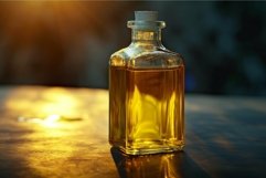 Golden liquid in glass bottle at sunset Product Image 1