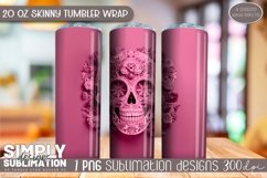 3D Floral Skull Sublimation Skinny Tumbler Wrap| 20oz | Png Product Image 3