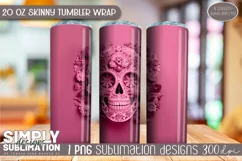 3D Floral Skull Sublimation Skinny Tumbler Wrap| 20oz | Png Product Image 3