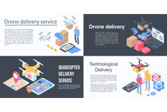 Drone delivery service banner set, isometric style Product Image 1