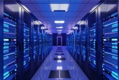 Modern data center corridor with led lights Product Image 1