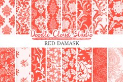 Red Damask digital paper, Swirls patterns, Digital Floral Damask, Scarlet Vermolion backgrounds, Instant Download, Personal &amp; Commercial Use Product Image 1