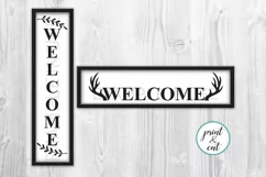 Welcome sign Modern Farmhouse Style Antlers Wreath svg print Product Image 1
