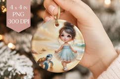 Beach Girl &amp; Turtle Ornament PNG Product Image 1