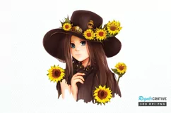 Watercolor Cute Chibi Sunflower PNG Clipart Product Image 1