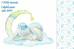 Elephant watercolor clipart, cute baby elephant PNG, baby gi Product Image 1