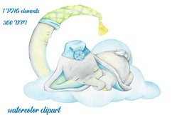 Cute elephant, sleeping. Watercolour clipart. A tropical ani Product Image 1