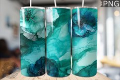 Teal Alcohol Ink Flower Tumbler Wrap -High Quality 300 Dpi Product Image 1