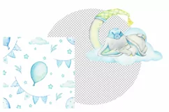 Elephant watercolor clipart, cute baby elephant PNG, baby gi Product Image 4