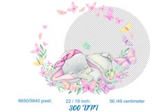 Cute elephant, sleeping. Watercolour clipart. A tropical ani Product Image 2