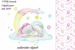 cute baby elephant. watercolor animal clipart. pink sublimat Product Image 1