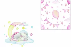 cute baby elephant. watercolor animal clipart. pink sublimat Product Image 2