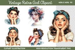 Vintage Retro Girls Clipart PNG Product Image 1