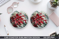 Cute Flowers Car Coaster Sublimation | Christmas Coaster PNG Product Image 1