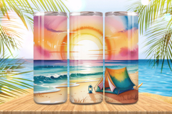 Camping tent in beach Tumbler Wrap PNG Sublimation Product Image 1