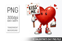 Watercolor Valentine Heart Character Clipart PNG Bundle Product Image 19
