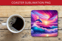 square coaster - sunset beach dolphin Product Image 1