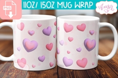 Valentine Mug Wrap PNG, Pink Hearts Mug Template Product Image 3