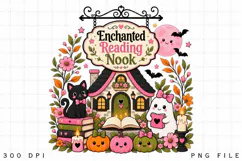 Enchanted Reading Nook Halloween Books Ghost Pumpkin PNG Product Image 3
