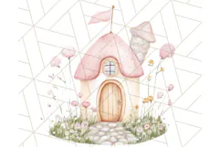 Pastel Pink Fairy Garden Clipart, Enchanted Cottagecore Png Product Image 4