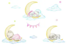 Watercolor Cute Pink Sleepy Animals Clipart, Baby Animal Product Image 1