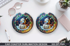 Snowman Car Coaster Sublimation|Christmas Coaster PNG Design Product Image 1