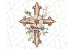 Faith Cross PNG with Flowers, Watercolor Religious Art Print Product Image 4