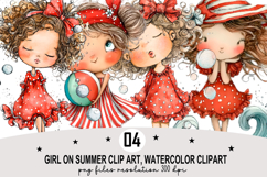 Whimsical Girl Summer Clipart png Watercolor png Product Image 1