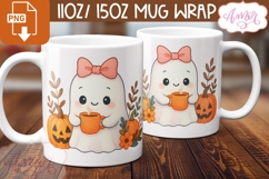 Cute Halloween mug wrap PNG, Cute ghost and pumpkins png Product Image 3