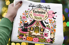 Enchanted Reading Nook Halloween Books Ghost Pumpkin PNG Product Image 1