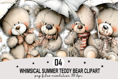 Whimsical Summer Teddy Bear Clipart Watercolor png Product Image 1