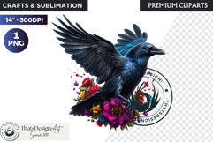Floral Ravens Fantasy clipart, Gothic Botanical Bird Graphic Product Image 1