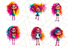 Cute Girl Clipart PNG Bundle, Fun Rainbow Hair Illustration Product Image 4